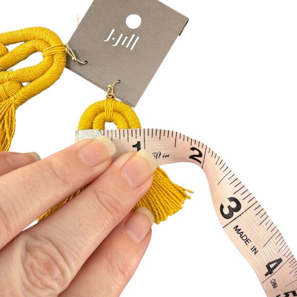 J. Jill Cotton Macramé Tassel Earrings Yellow Fringe Boho Statement Dangle Drop - Picture 12 of 13